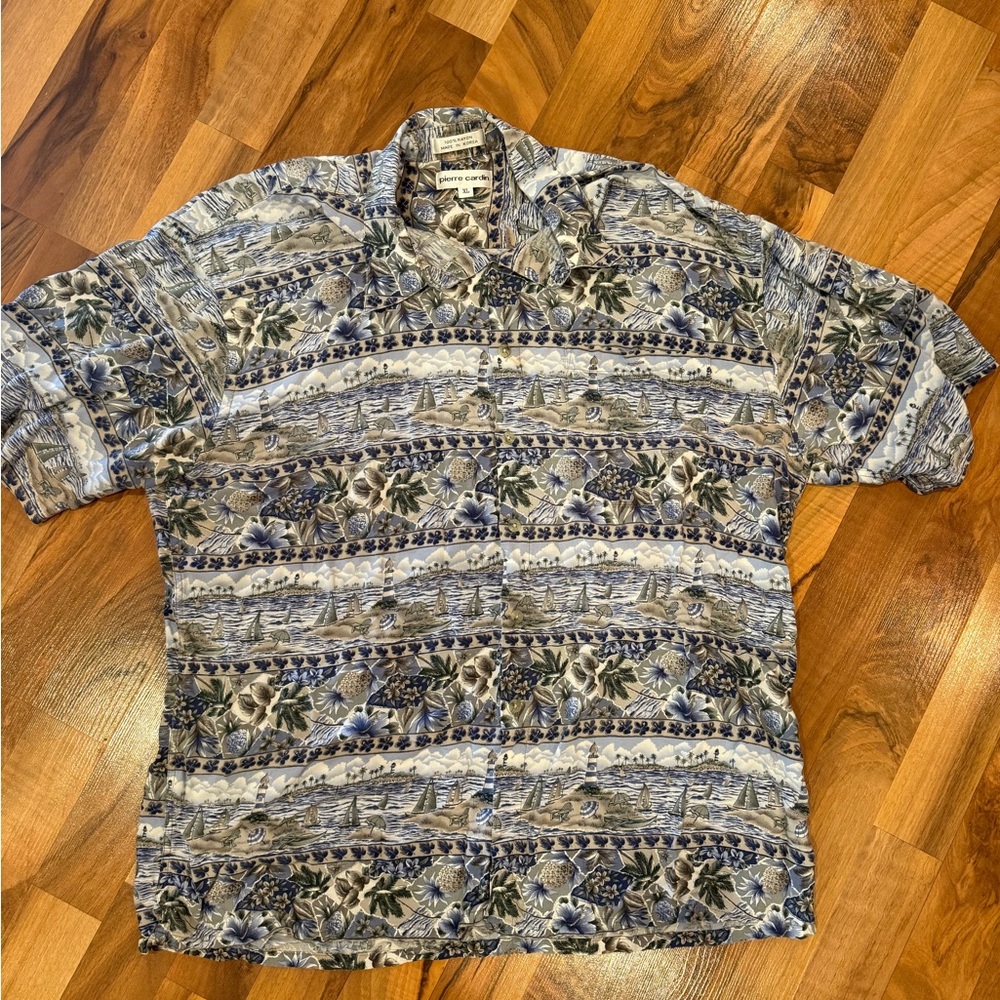 Pierre Cardin men’s floral Hawaiian vacation resort button down XL‎ lightweight